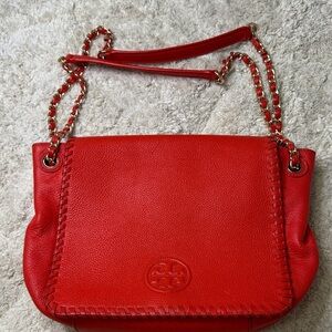 Tory Burch Vibrant Red Marion Flap Shoulder Bag